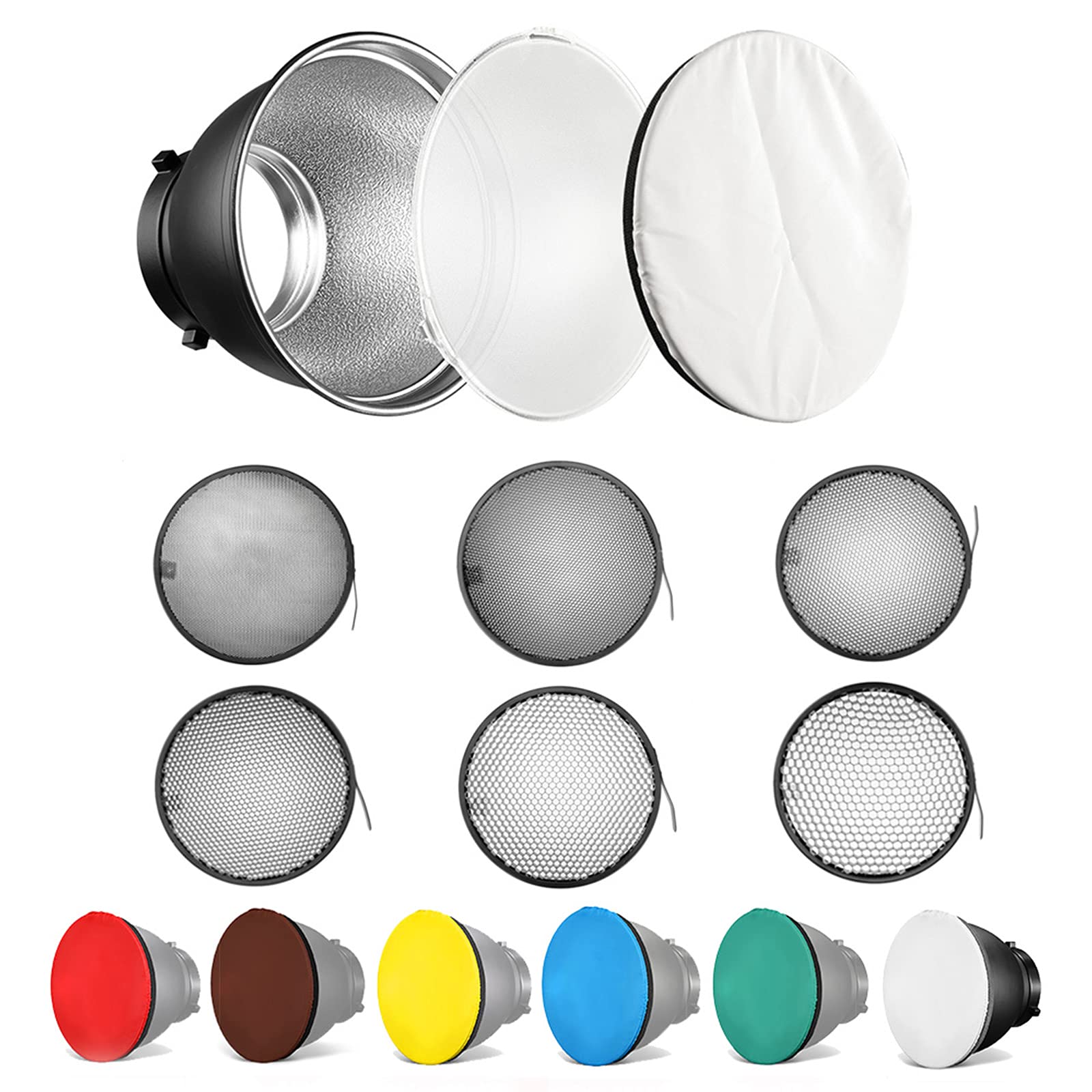 SOONPHO - Diffusore standard per lampada da 18 cm, con griglia a nido d'ape da 10/20/30/40/50/60 gradi, in 6 colori, morbido panno per Bowens Mount Studio Strobe Flash Light Speedlite