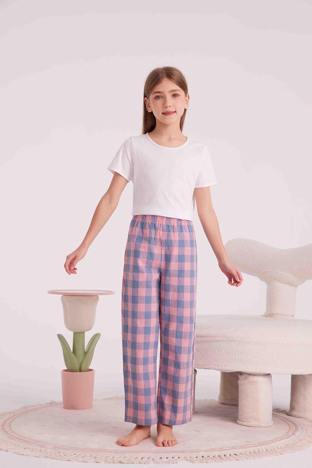 HiddenValor Big Girls Lightweight Woven Cotton Pajama Lounge Pants with Pockets