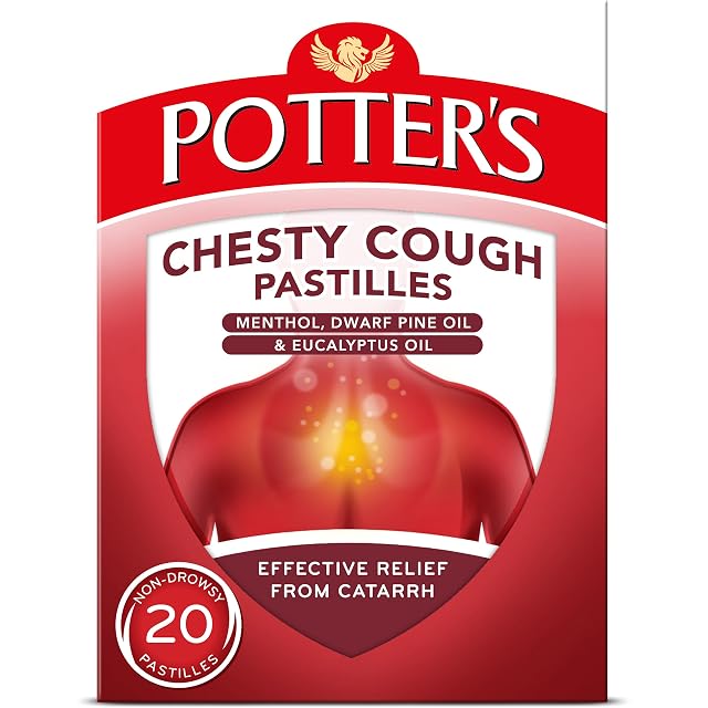Potters Pastillas para la tos con pecho de Potter que no producen somnolencia, 20 pastillas