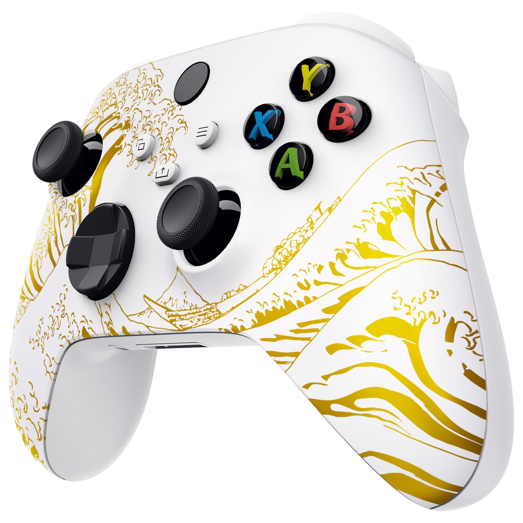 eXtremeRate Cover Frontale per Xbox Series X S Controller Model 1914,Scocca Custodia Copertura Ricambio per Xbox Series X S Joystick,Senza Controller-Grande Onda d'oro Bianca
