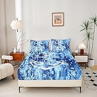 Vista 21 de jejeloiu Sea Turtle Sheet Set Ocean Creature Themed Sheets with Deep Pocket Fitted Sheet Sea Underwater World Bed Sheets Set Bed Reptile Tortoise