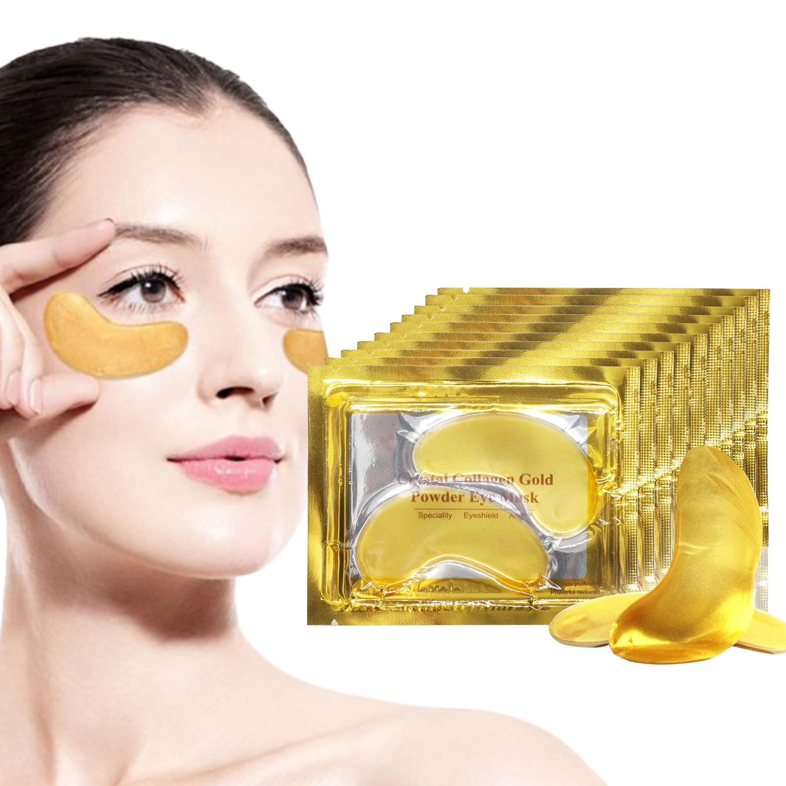 24K Gold Under Eye Treatment Mask, 16 Pairs Under Eye Gel Patches for Dark Circles, Crystal Collagen Under Eye Mask, Reduce Puffy Eyes, Anti-Wrinkle, Hydrating, Soothing