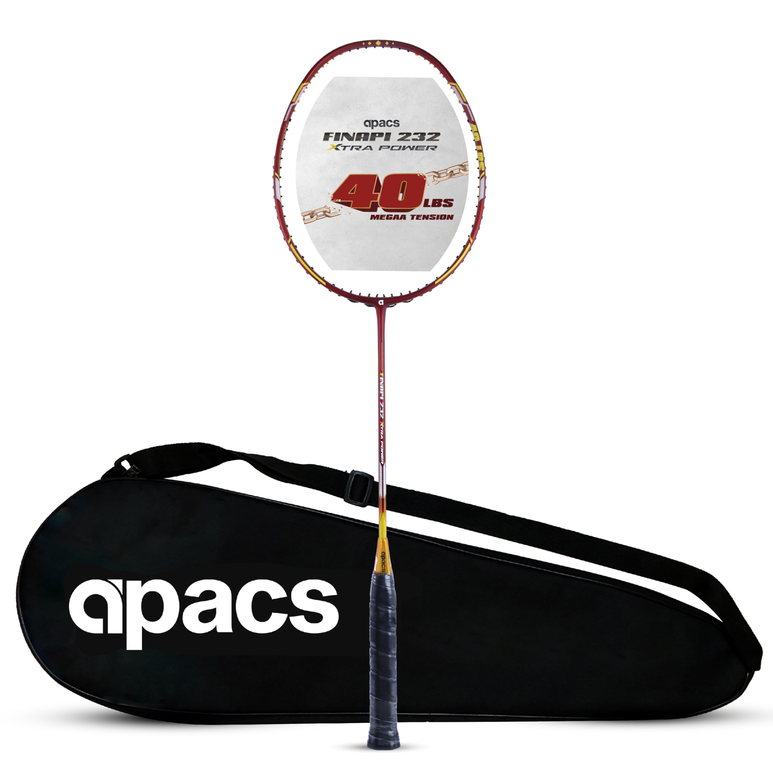 Finapi 232 Xtra Power (40LBS, 100% Top Grade UHM Japanese Graphite) Extra Strong Professional Unstrung Badminton Racket with Free Full Cover (Red Gold)