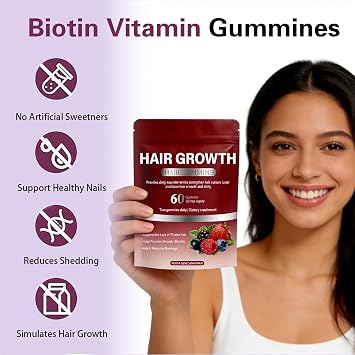 Hair Growth Gummies,Hair Growth Biotin Soft Chews Vitamins with Biotin,Mixed Berry Flavor,to Promote Thicker,Fuller,Stronger Hair For Men and Women,60 Count