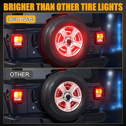 Miniatura 4 de Luz de freno de neumático de repuesto de 3 lados compatible con Jeep Wrangler 2018-2025 JL, Plug&Play tercera luz de freno LED luz de rueda anular