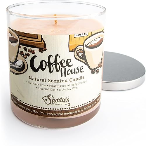 Coffee House Vela de soja natural perfumada, aceites esenciales de fragancia, 100% libre de soja, ftalatos y parabenos, combustión limpia, 9 onzas