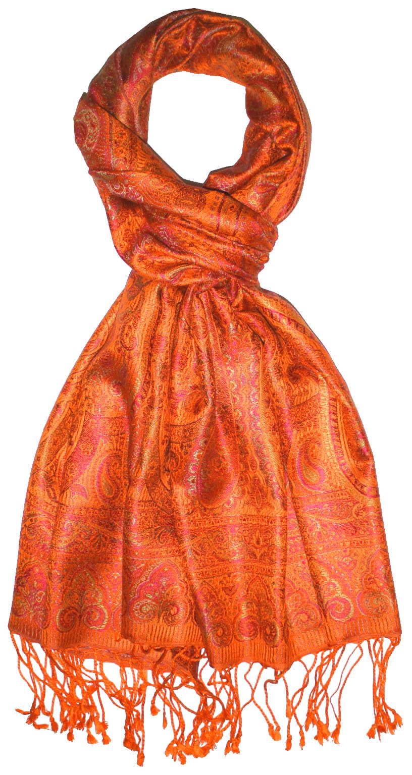Lorenzo Cana Luxus Herren - Schal Schaltuch jacquard gewebt 100% Seide Paisley Muster Seidenschal Seidentuch Orange Pink 7865311