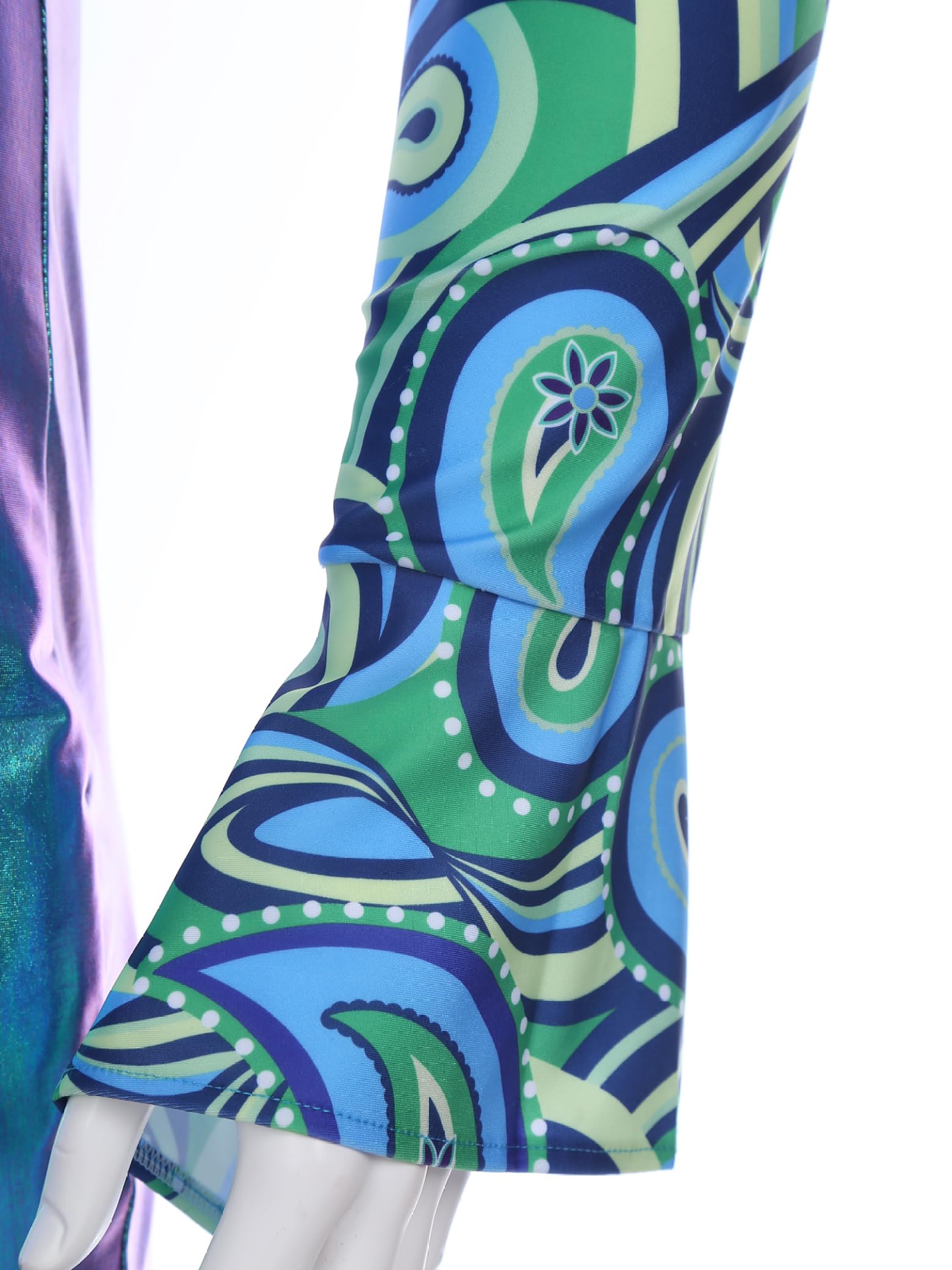 Herren Metallic Jumpsuit Glitzer 70er 80er Jahre Hippie Disco Outfit Overall Mit Schlag Festival Party Fasching Clubwear