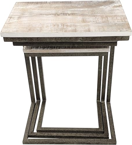 Miniatura 7 de Carolina Chair & Table Juego de mesa anidable rectangular de 3 piezas, marco de acero aleado con parte superior de madera, muebles que ahorran