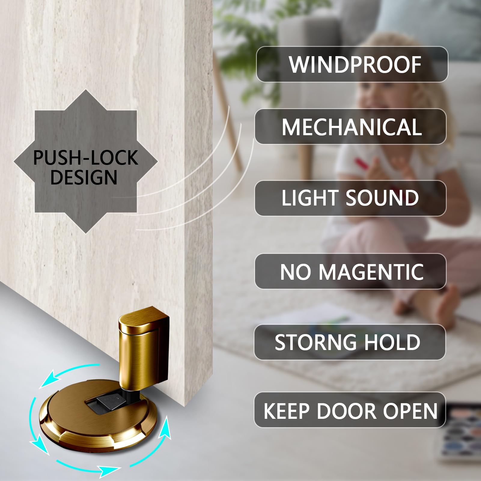 HOOFUS No Magnetic Mechanical Door Stopper,Adjustable Door Holder - Image 3