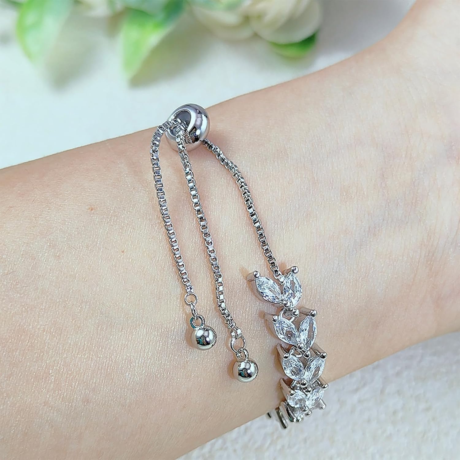 3PCS Tennis Bracelets for Women Set - Stackable Gold & Silver Plated Brass - Round & Marquise Cubic Zirconia - Adjustable & Foldover Clasp - Elegant Jewelry Gift for Her, Mom, Wife, Girlfriend - Image 3