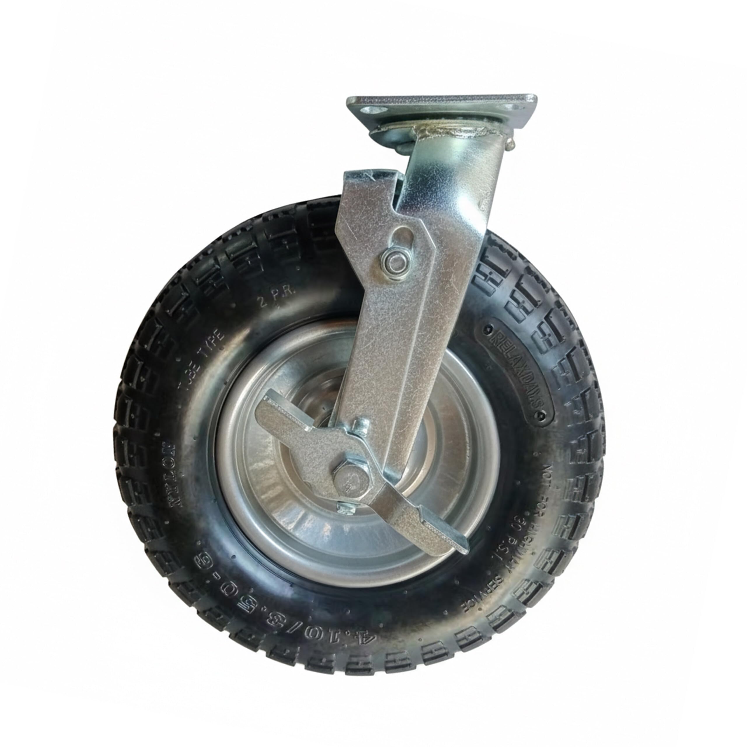Relaxdays swivel castor with brake, pneumatic tyre, 3.00-4, heavy-duty, mounting plate, up to 120 kg, black/silver