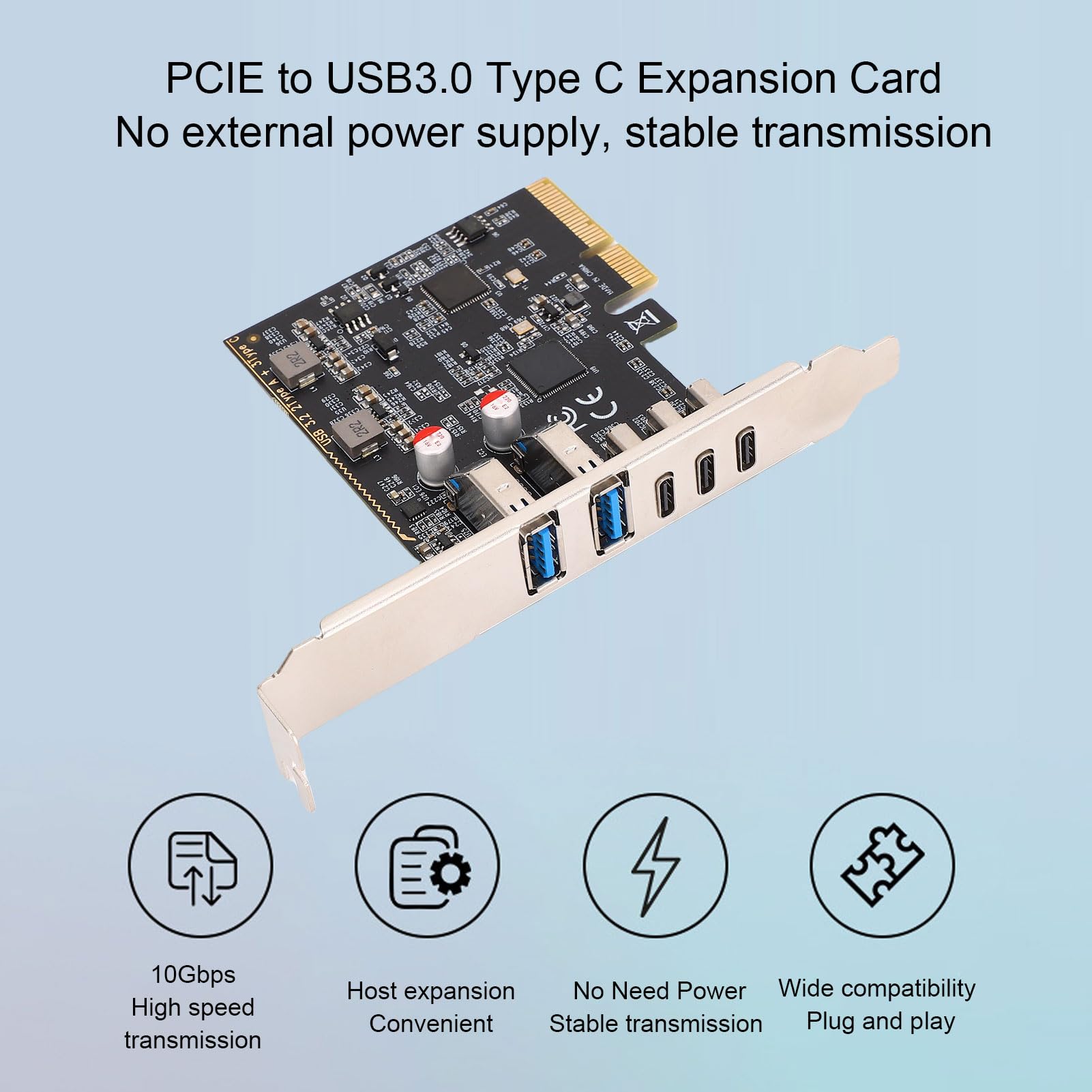 banapoy Scheda PCIE USB 3.0, Scheda di Espansione da 10 Gbps PCI Express a USB Tipo C con 2 Porte 3.0 e Porte C, per PC Desktop