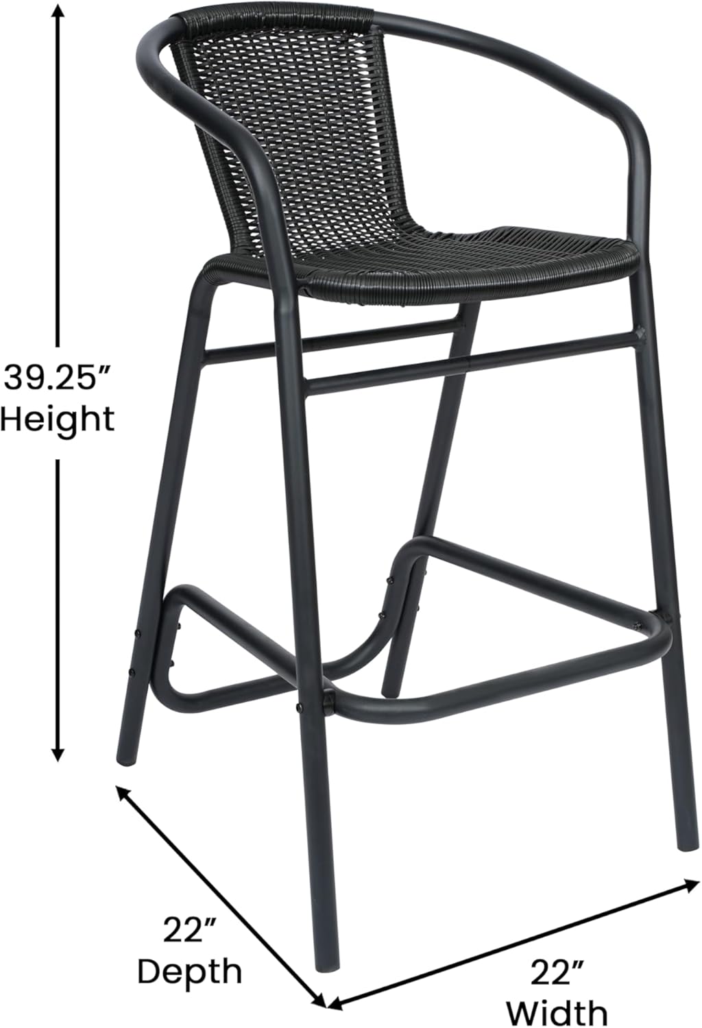 Flash Furniture Lila Commercial Grade Rattan Indoor-Outdoor Commercial Restaurant Barstool - Rattan Seat and Back - Footrest - Black - 2 Pack