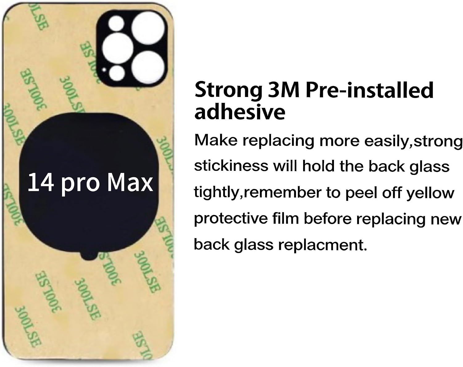 Back Glass Replacement for iPhone 14 Pro Max 6.7inch ​Back Cover with Pre-Installed 3M Tape +Tools (Silver, 14pro max)