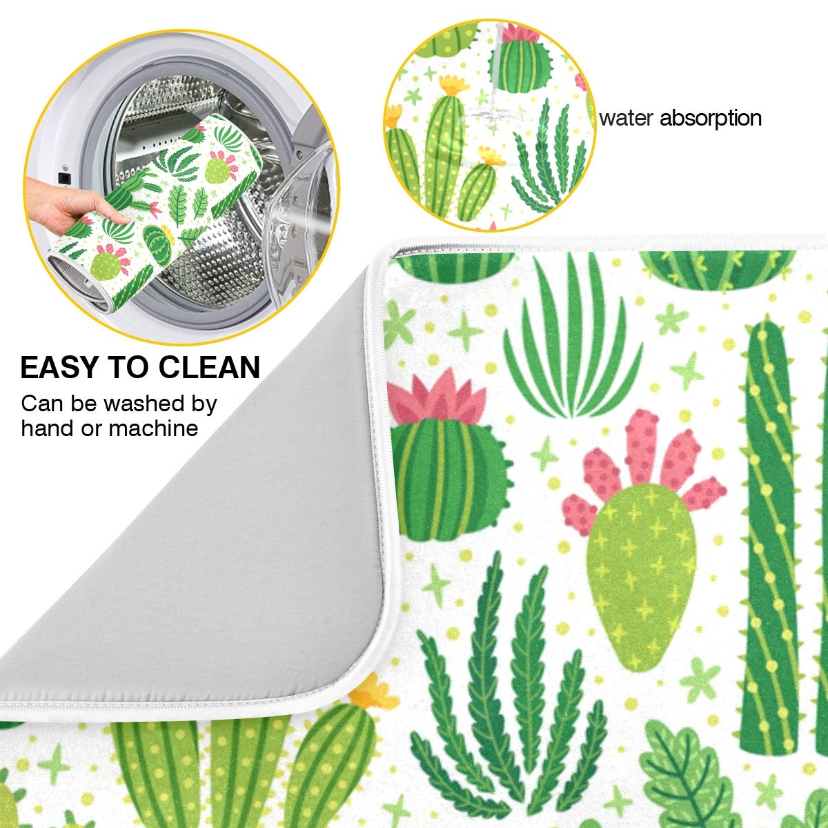 Cactus Dish Drying Mat for Kitchen, 18x24 Microfiber Mat Absorbent Reversible