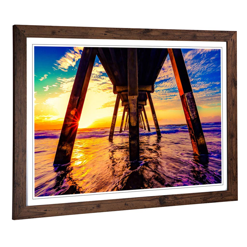 Big Box Art Framed Print of Seascape Jetty Pier Ocean Design | Wall Art Picture | Home Decor for Kitchen, Living, Dining Room, Bedroom, Hallway, Office, Walnut, A2 / 24.5x18 Inch / 62x45cm