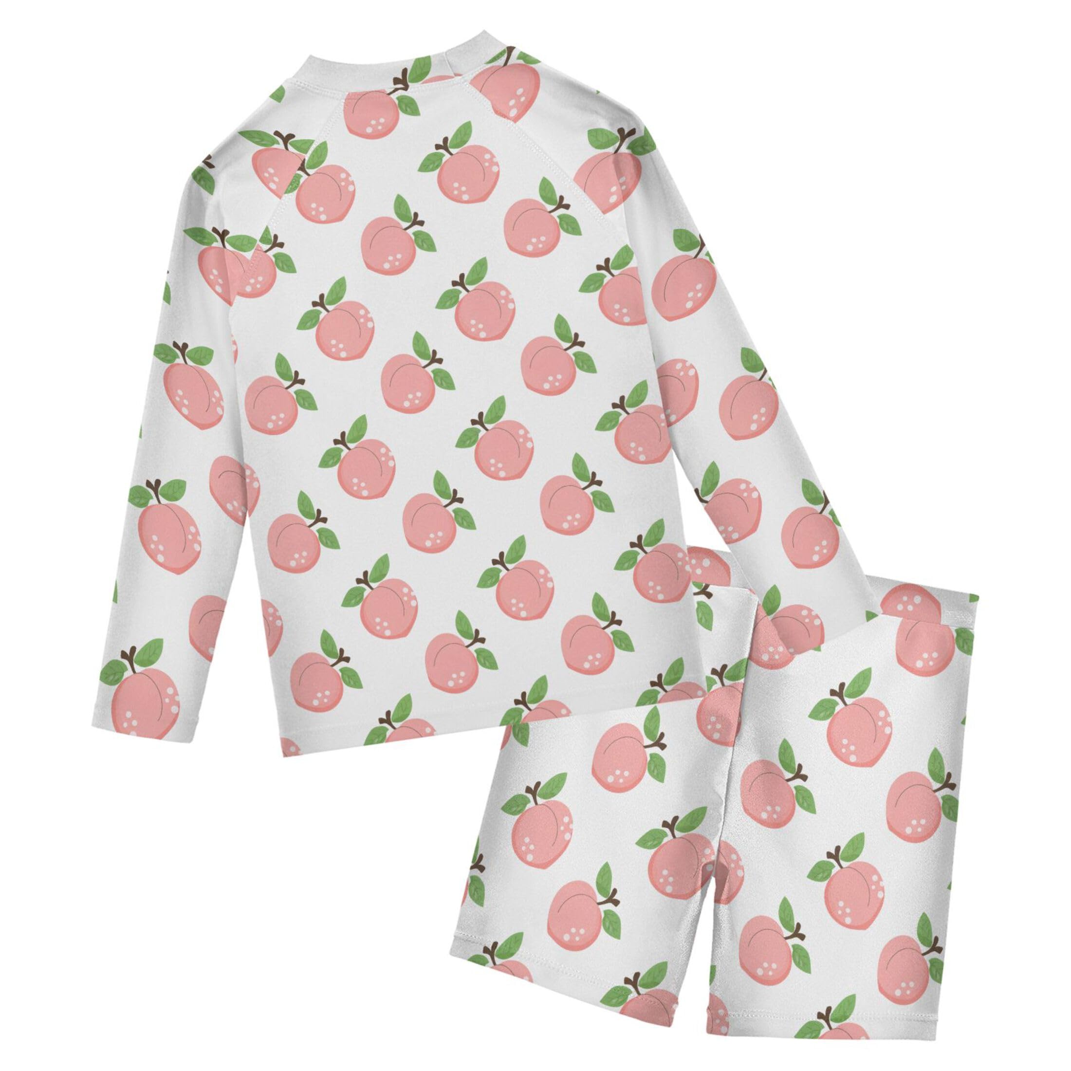 Pink Peach Fruit Baby Boys' Toddler Long Sleeved Rashguard Swim Bathing Suit Set B0405122