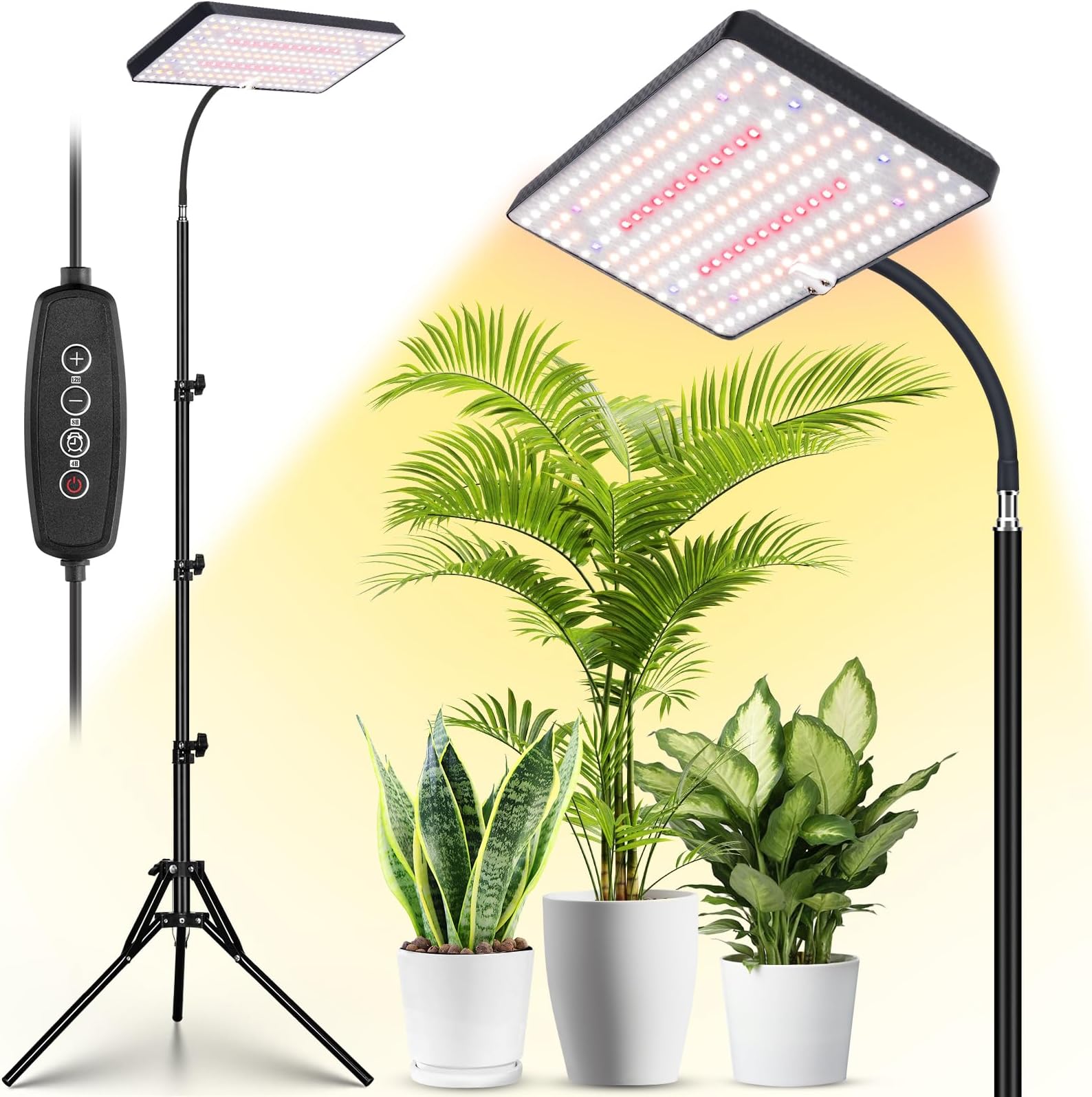 LBW Grow Lights for Indoor Plants Full Spectrum with Stand,214 LEDs Standing Plant Lights for Indoor Growing,Floor Grow Plant Lamp with 4/8/12H Timer,6 Brightness Levels,75" Adjustable Tripod