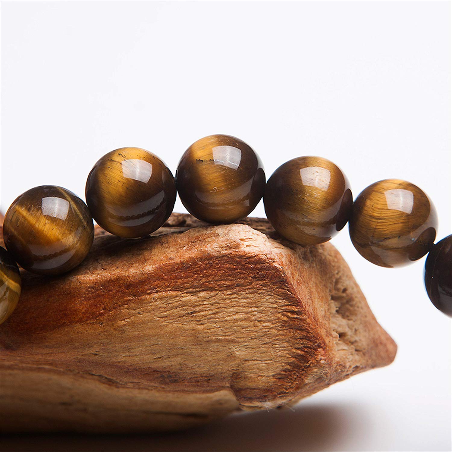 YDYDTTKD Bracciale con Perline Rotonde in Cristallo Elasticizzato da Donna, Vero Occhio di Tigre Giallo Naturale da 10 mm