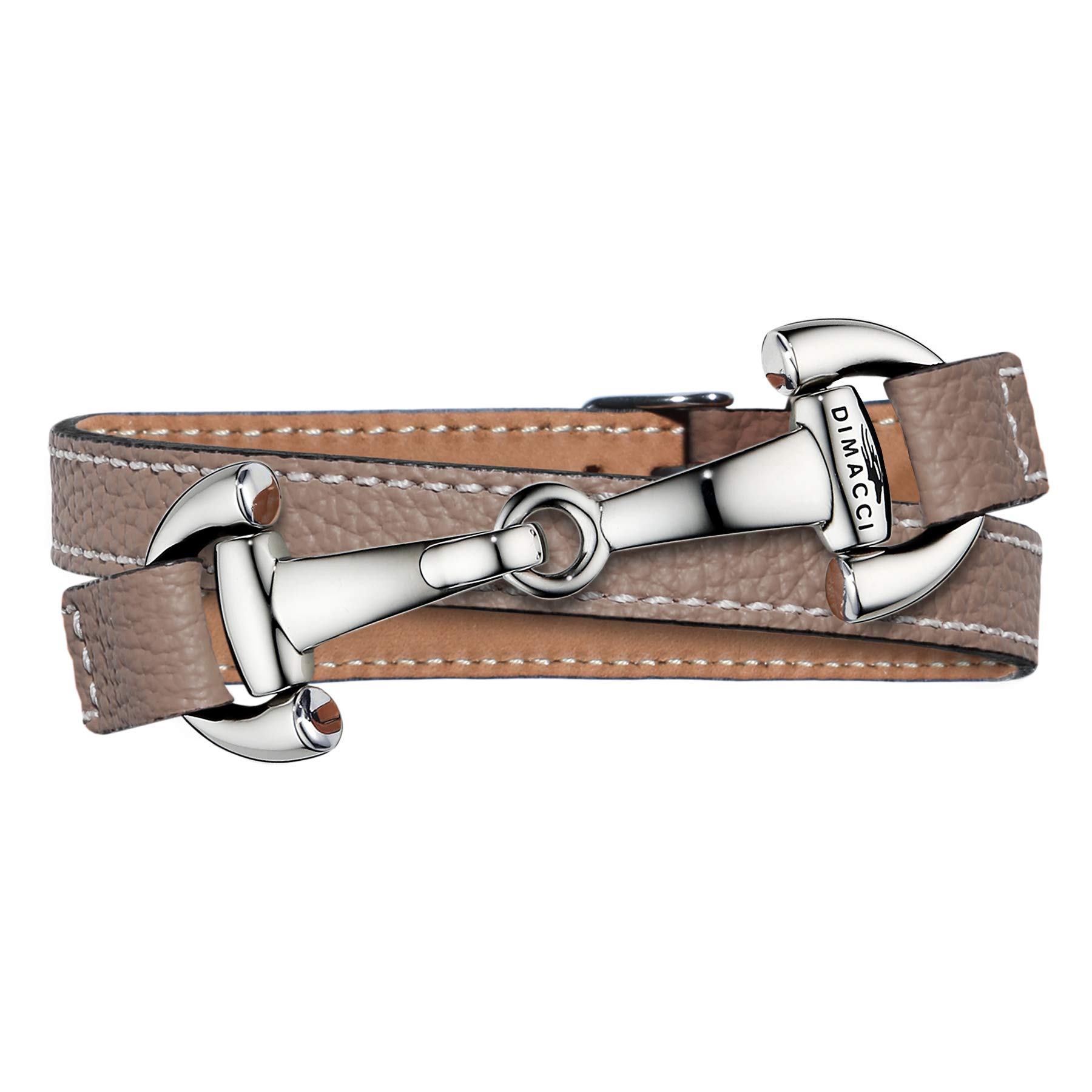 Trensen-Armband Kalbsleder | Alba-Kollektion in Taupe Silber-Optik aus Edelstahl | Schmuck für Reiter-Damen in Geschenk-Box | Mit Gravur