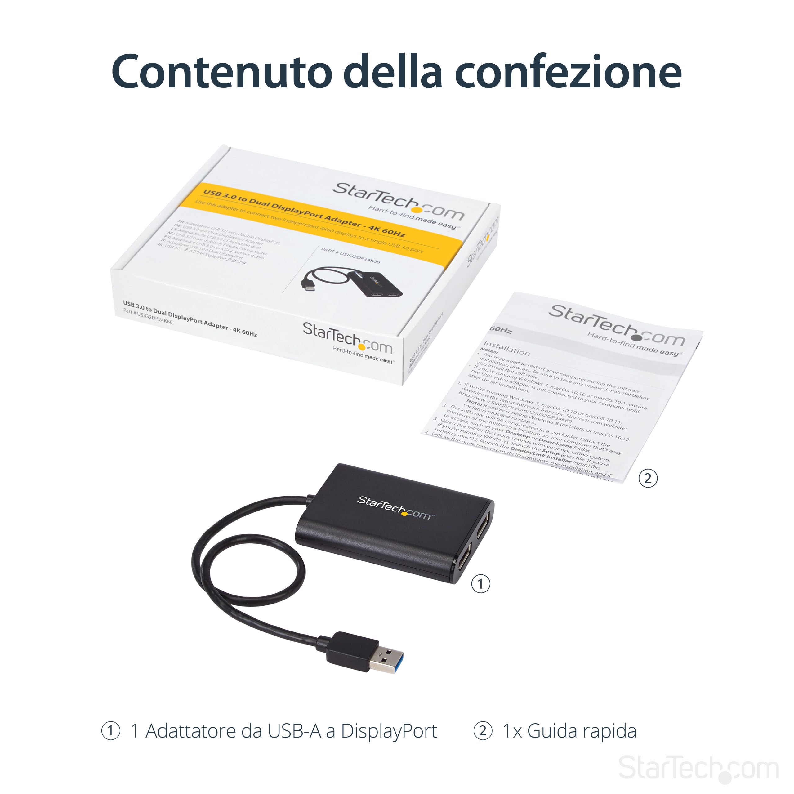 StarTech Adattatore USB 3.0 a Doppia DisplayPort, 4K 60Hz (USB32DP24K60) | 5Gbps, Convertitore Dual DisplayPort, Mac e Windows