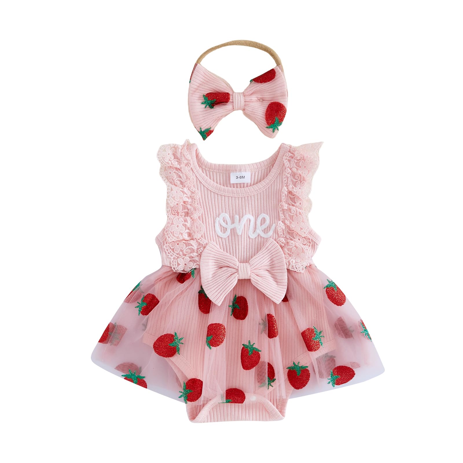 Baby Girl 1st Birthday Romper Dress with Headband Letters Floral Embroidery Lace Sleeveless Bodysuits Princess Dress Layered Tulle Tutu Skirt Girls First Birthday Outfit