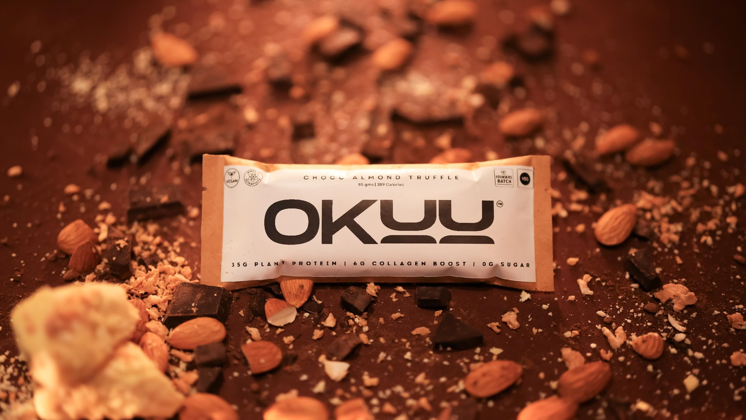 OKUU Choco Almond Truffle Plant Protein Bar | Founder Batch 35G | 5G Engineered Space Grade Nutrition | Keto Friendly Vegan High Protein Snack | Collagen Boost | Pack of 30 — Amazon image 6