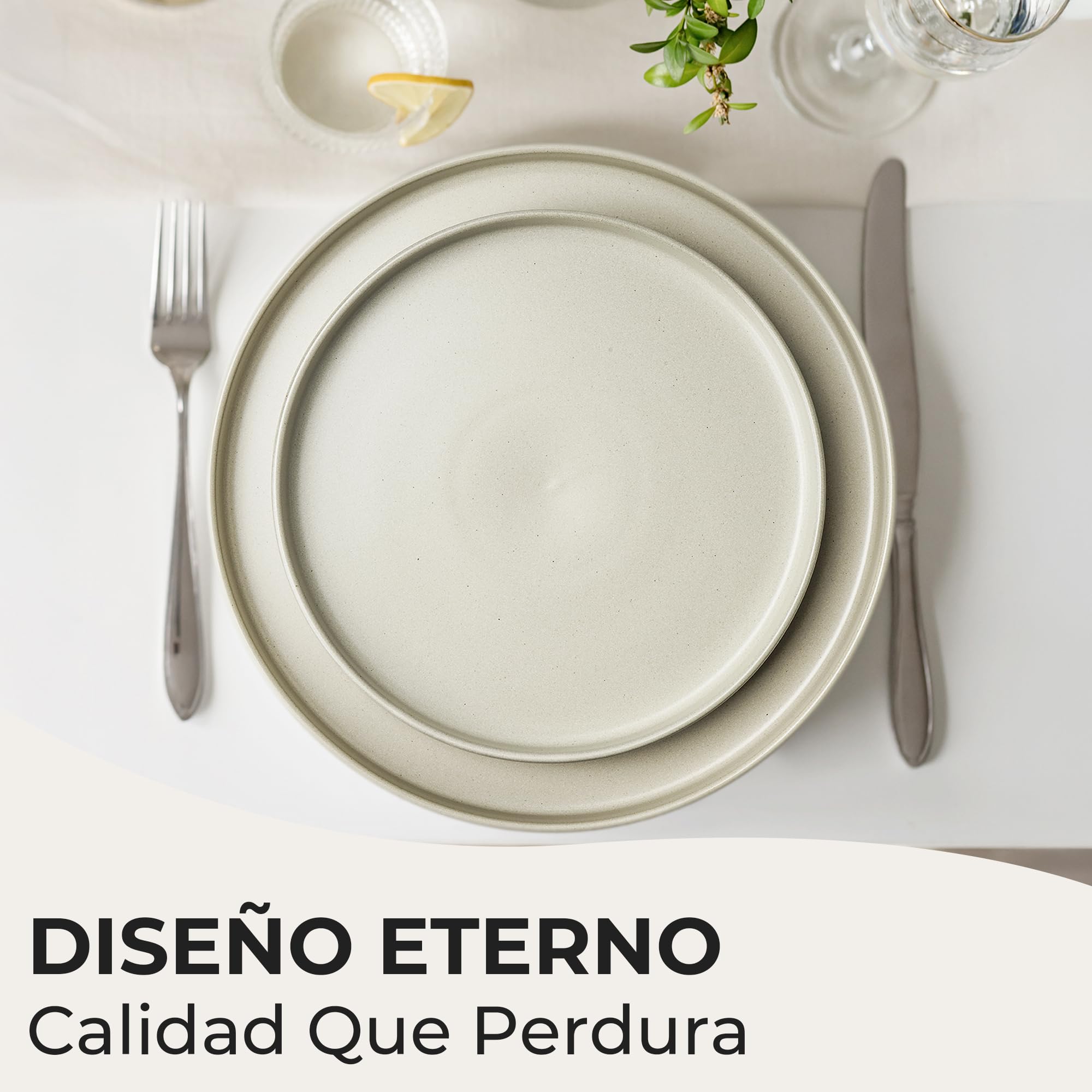 MIAMIO – Juego de platos para 4/Juegos de Vajilla para 4 Personas, Gres Mate Beige, Lavavajillas y Apto para Microondas – Colección Sierra (Claro, Platos Pequeños (4x))