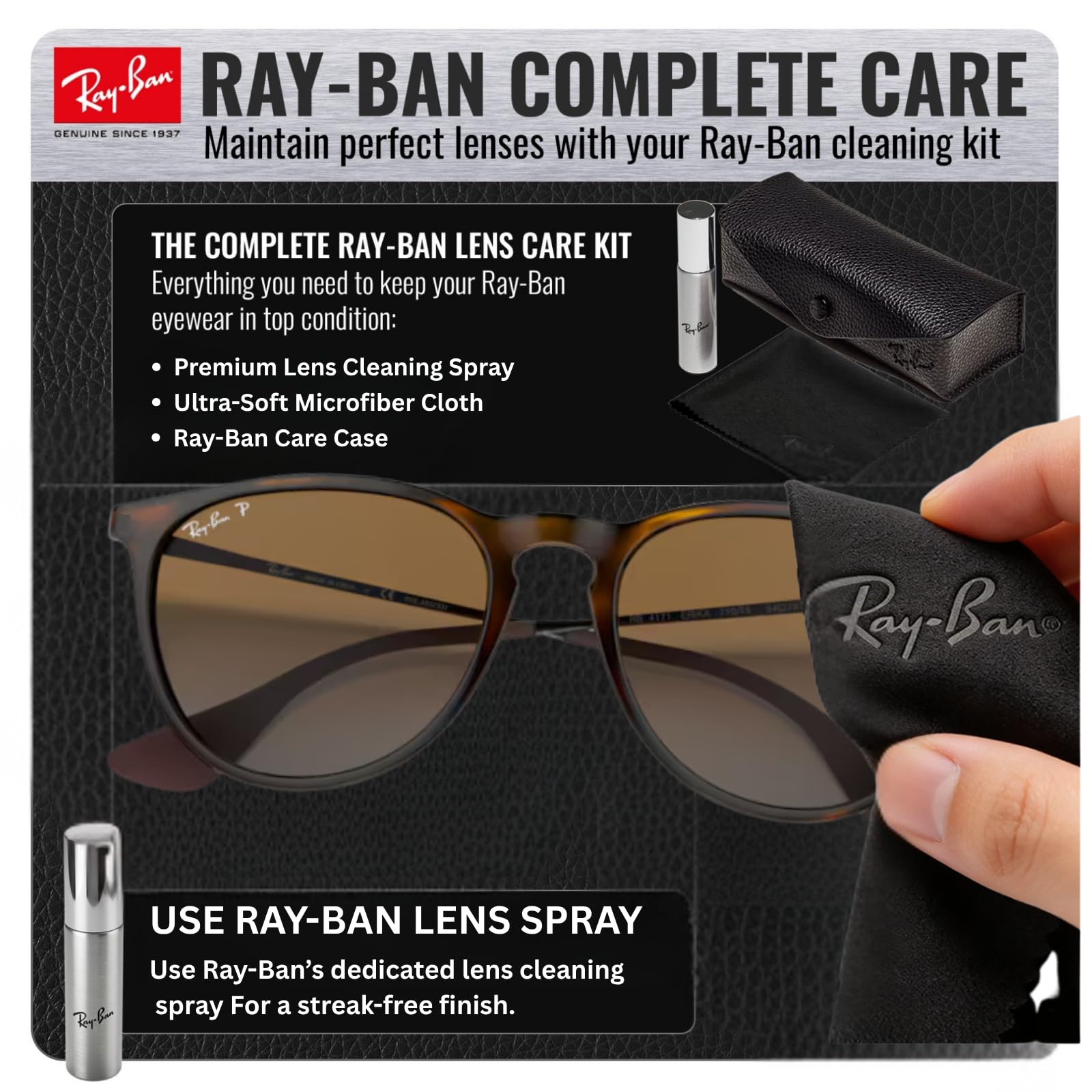 Ray-Ban RB4171 ERIKA Klassische Sonnenbrille in Phantos-Form mit Brillen-Set, hohe Steg-Passform, Retro-Sonnenbrille