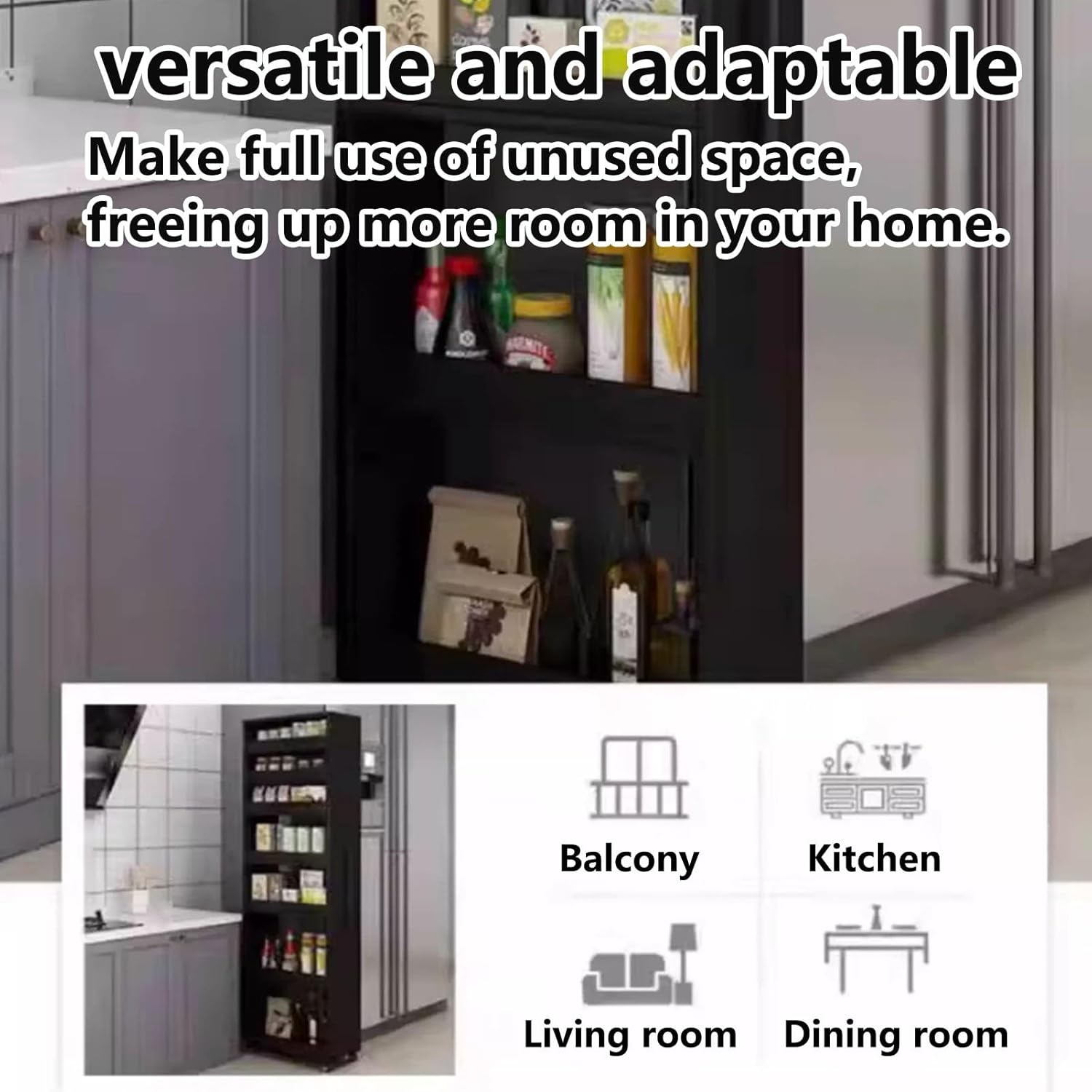 Slim Storage Cart, Narrow Rolling Kitchen Cart with 7 Shelves, Wooden Mobile Spice Rack & Pantry Organizer for Small Space, Fridge, Dining Room(Natural,25x55x184cm/10x22x72in)