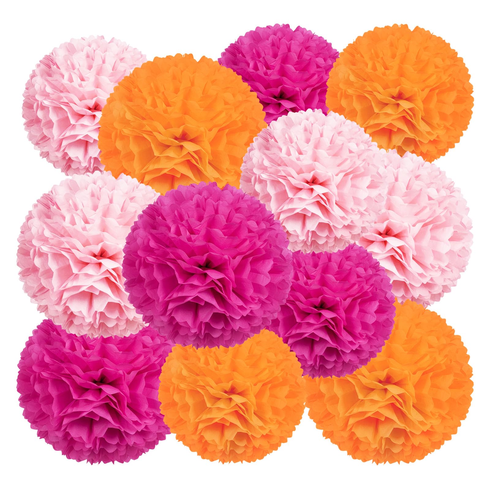 Flintronic 12 Pcs Party Decoration Kit, Pink Orange Hanging Paper Pom Poms for Birthday Parties Wedding Graduation Carnival