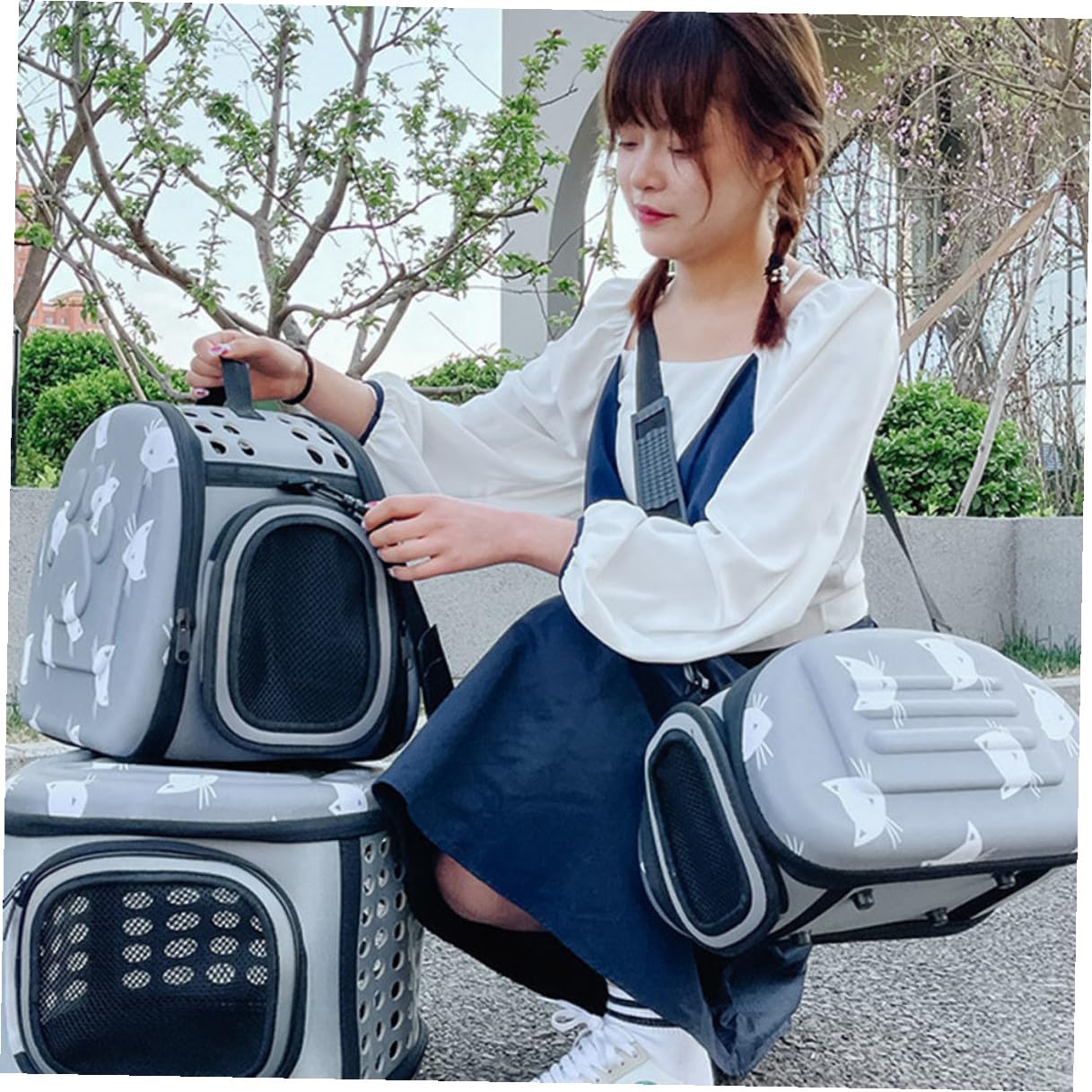 Tragerucksack mit Ergonomischem Design aus Eva Atmungsaktiver Haustier und Diagonalen Tasche für Outdoor und Katzentransport