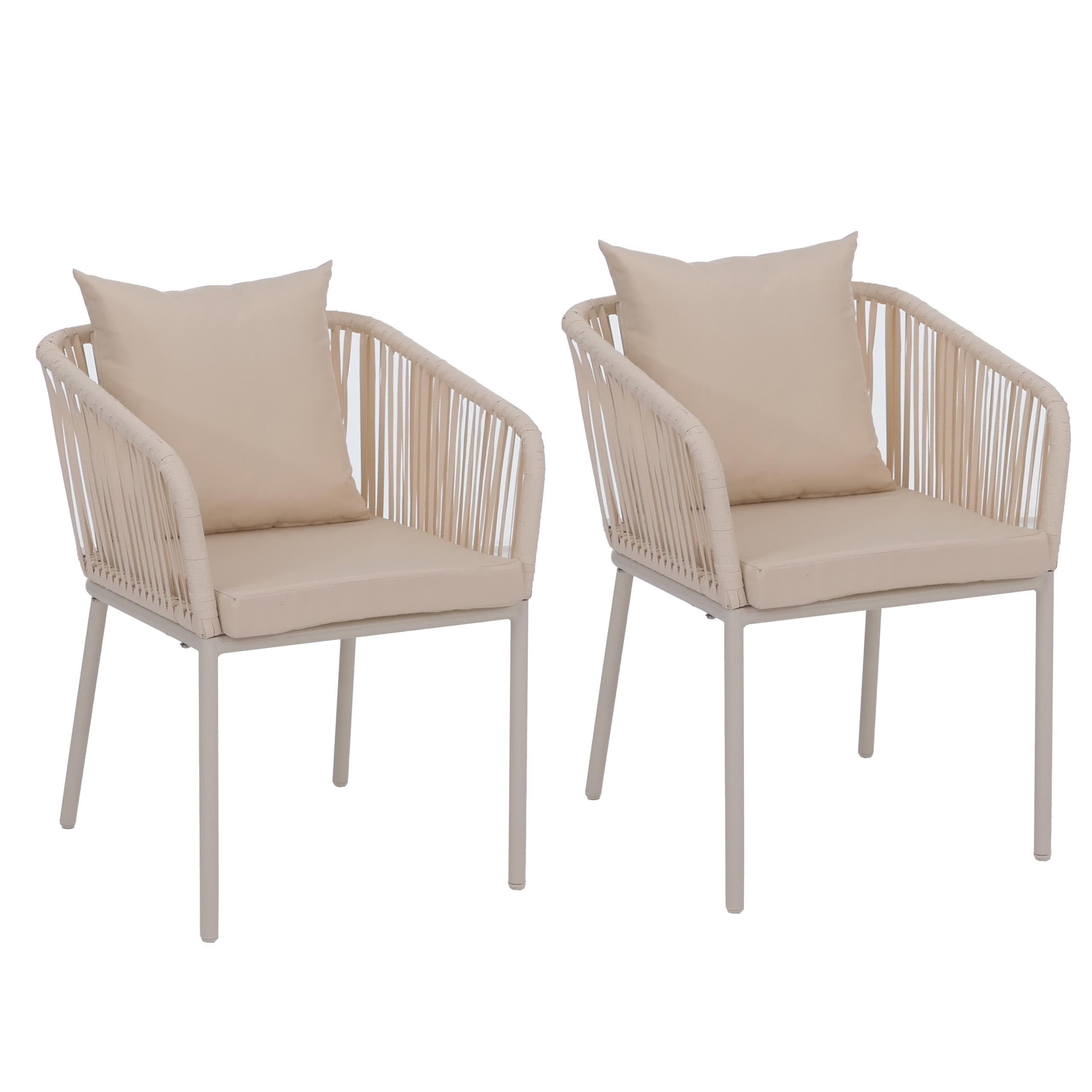 Mendler Set di 2 sedie da giardino HWC-N41, poltrona da esterno, in alluminio intreccio corda - avorio cuscini avorio