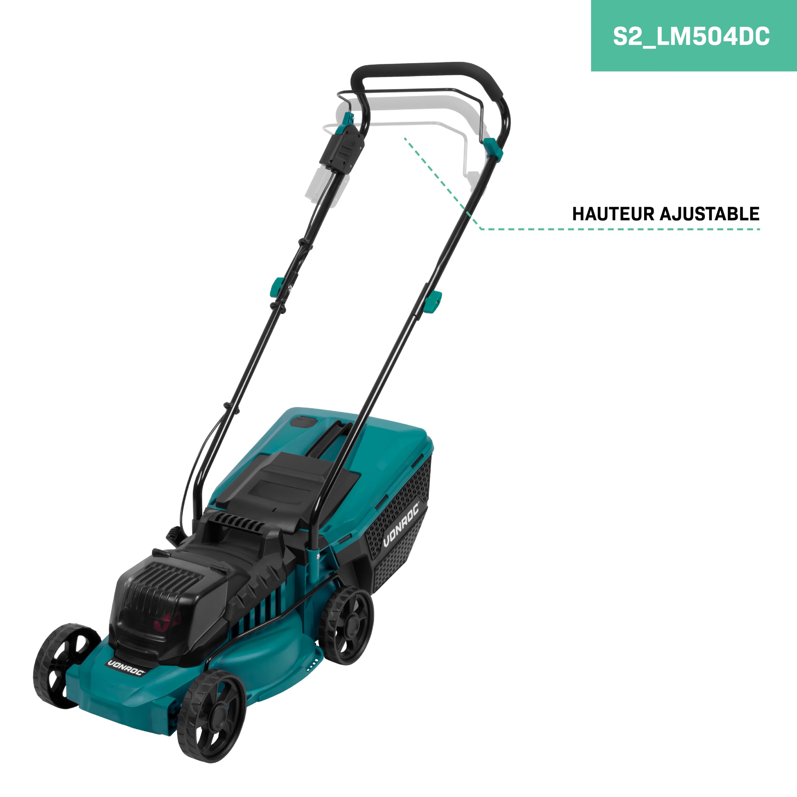 VONROC Tondeuse à Gazon sans Fil 40V - Moteur Compact et Léger - Bac à Herbe 30 L, Hauteur de Coupe Réglable 30 à 70 mm - Moteur sans Balais à Charbon - 2X Batteries 2.0Ah + Chargeurs Inclus