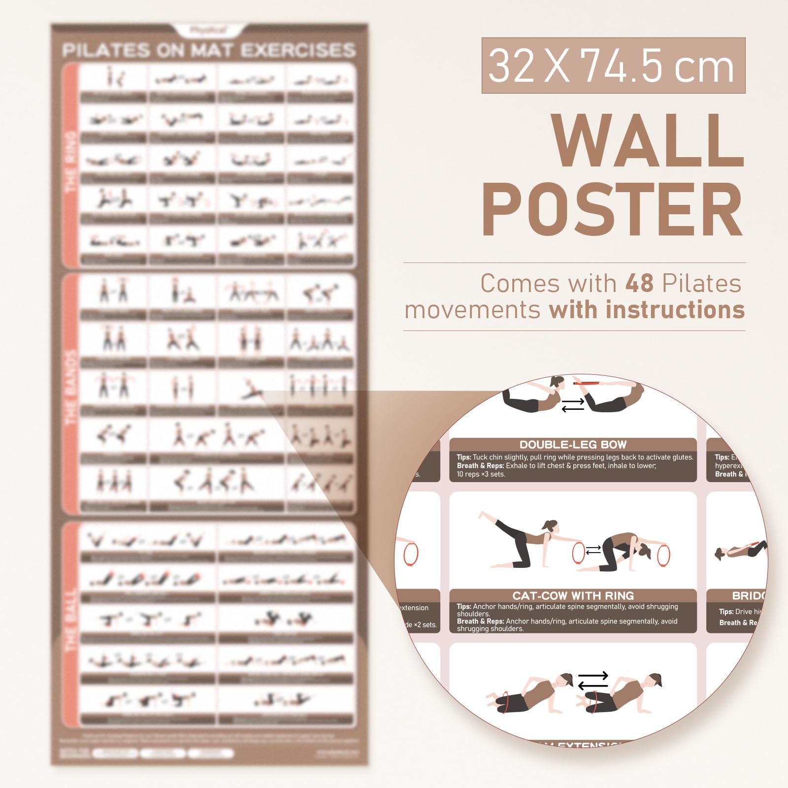 PhysKcal Kit de Pilates, Anneau 38 cm avec Ballon et Bandes de Résistance