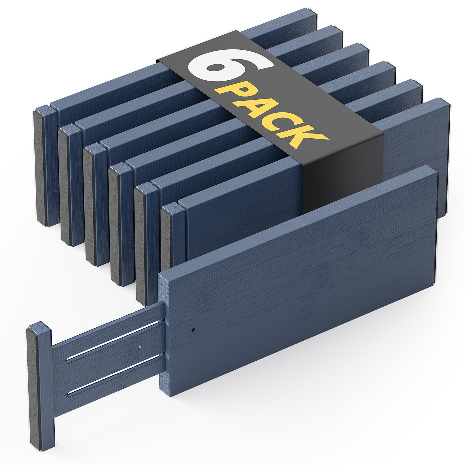 SpaceAid Bamboo Dresser Drawer Dividers 6 Pack, 4.65“ High Adjustable 12.5“-17” Drawer Organizers, Expandable Organization for Clothing, Clothes, Dressers, Navy Blue