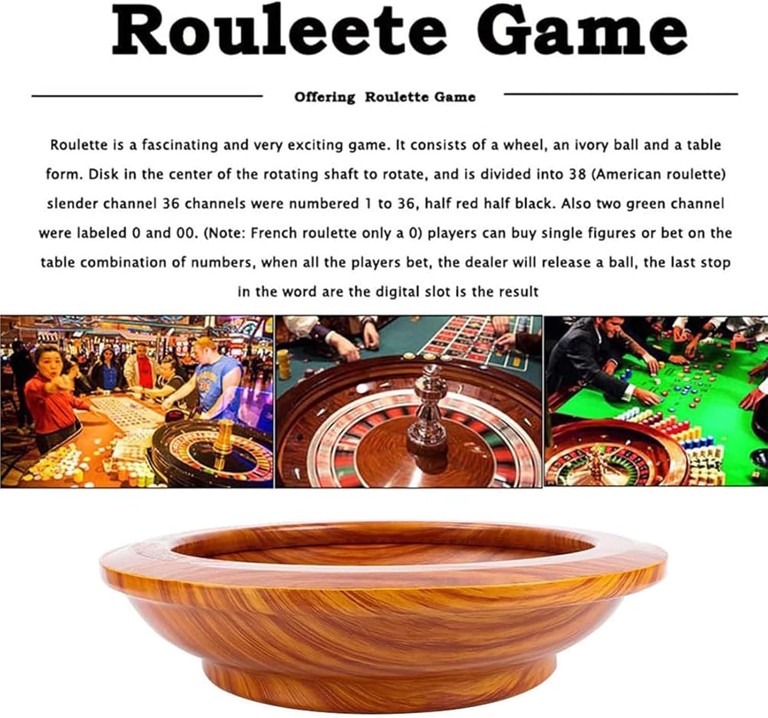 Roulette Wheel Set - Mahogany Casino Turntable with Double-Zero Layout and Precision Bearings for Home Game Nights and Clubs
