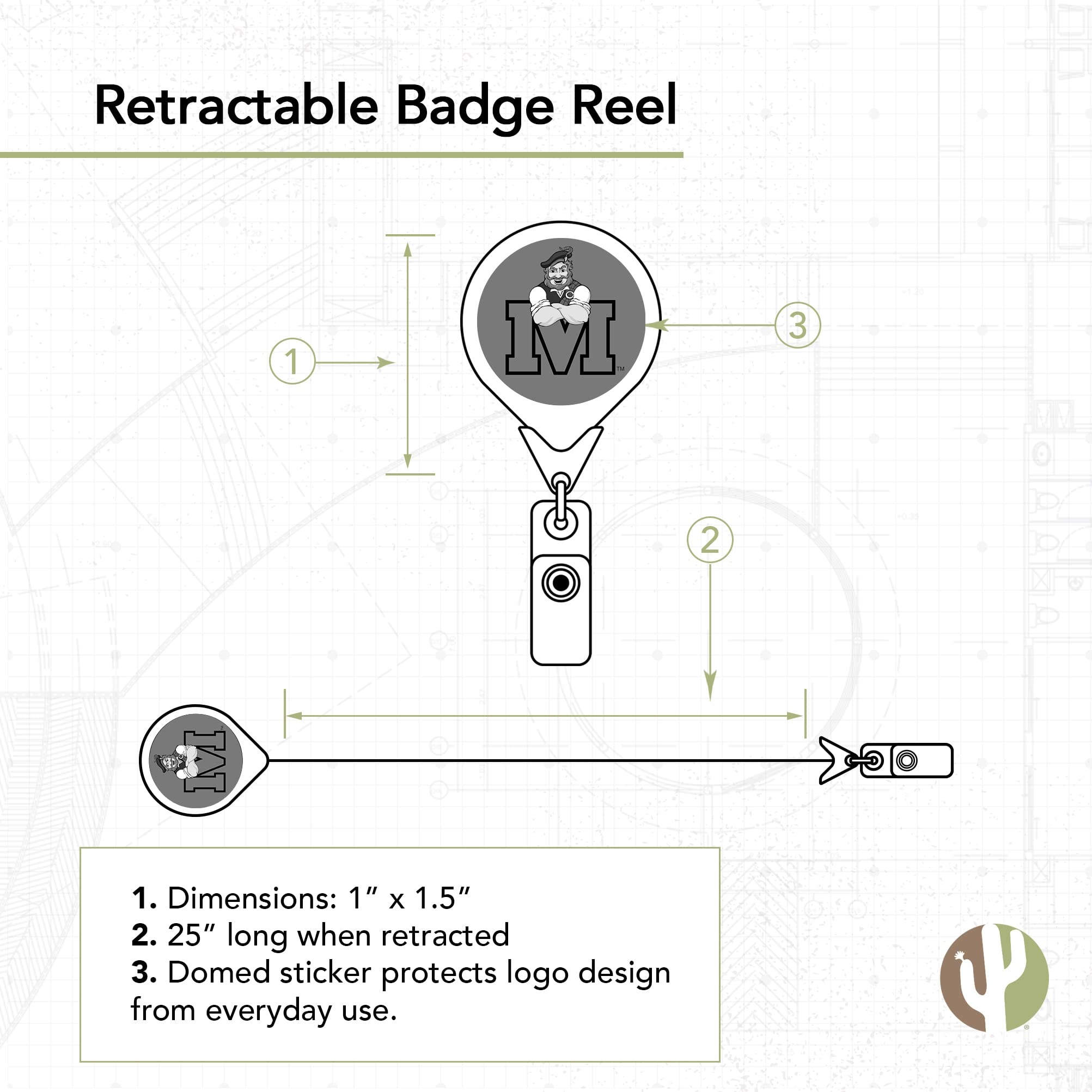 Desert Cactus Monmouth College Retractable Badge Holder Fighting Scots ID Reel with Ticket Clip for Lanyard, Work, School & Office Access