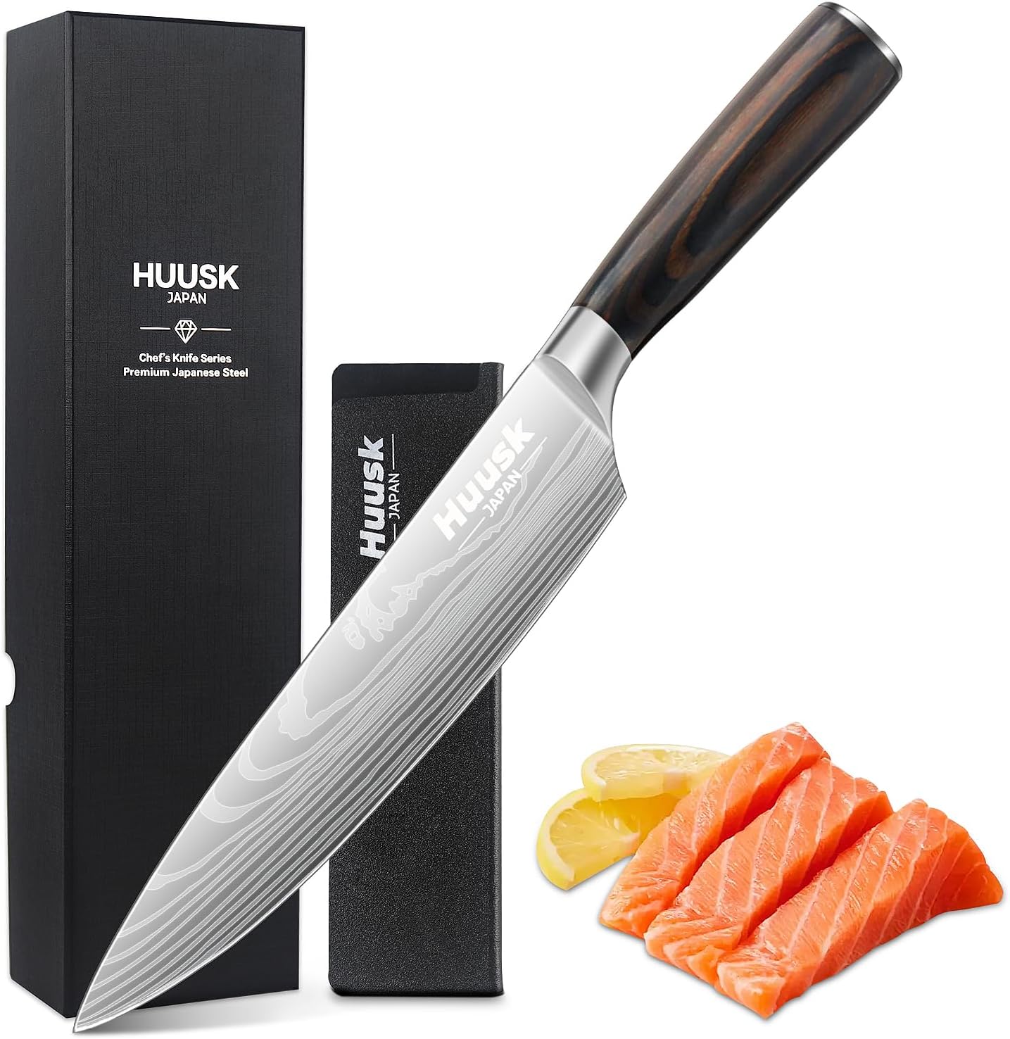 Huusk Chef Knife 8 Inch, Japanese Steel Gyuto Knife, Ultra Sharp Kitchen Knives with Ergonomic Handle, Christmas Gifts for Women and Men
