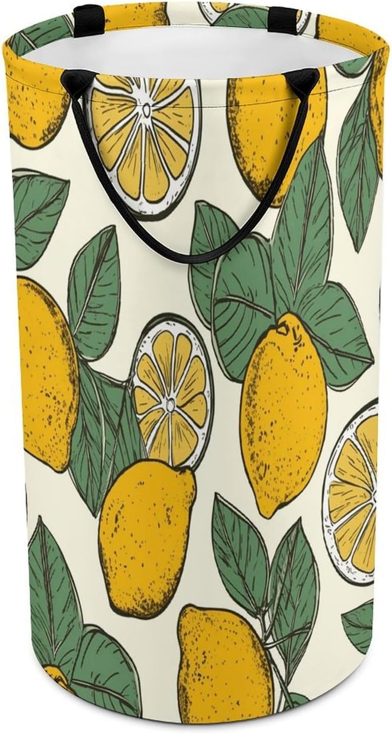 Lemon Fruit Pattern Laundry Hamper Large Collapsible Laundry Basket with Handles Waterproof Clothes Hamper Portable Dirty Clothes Basket for Bedroom Laundry Room Closet Bathroom