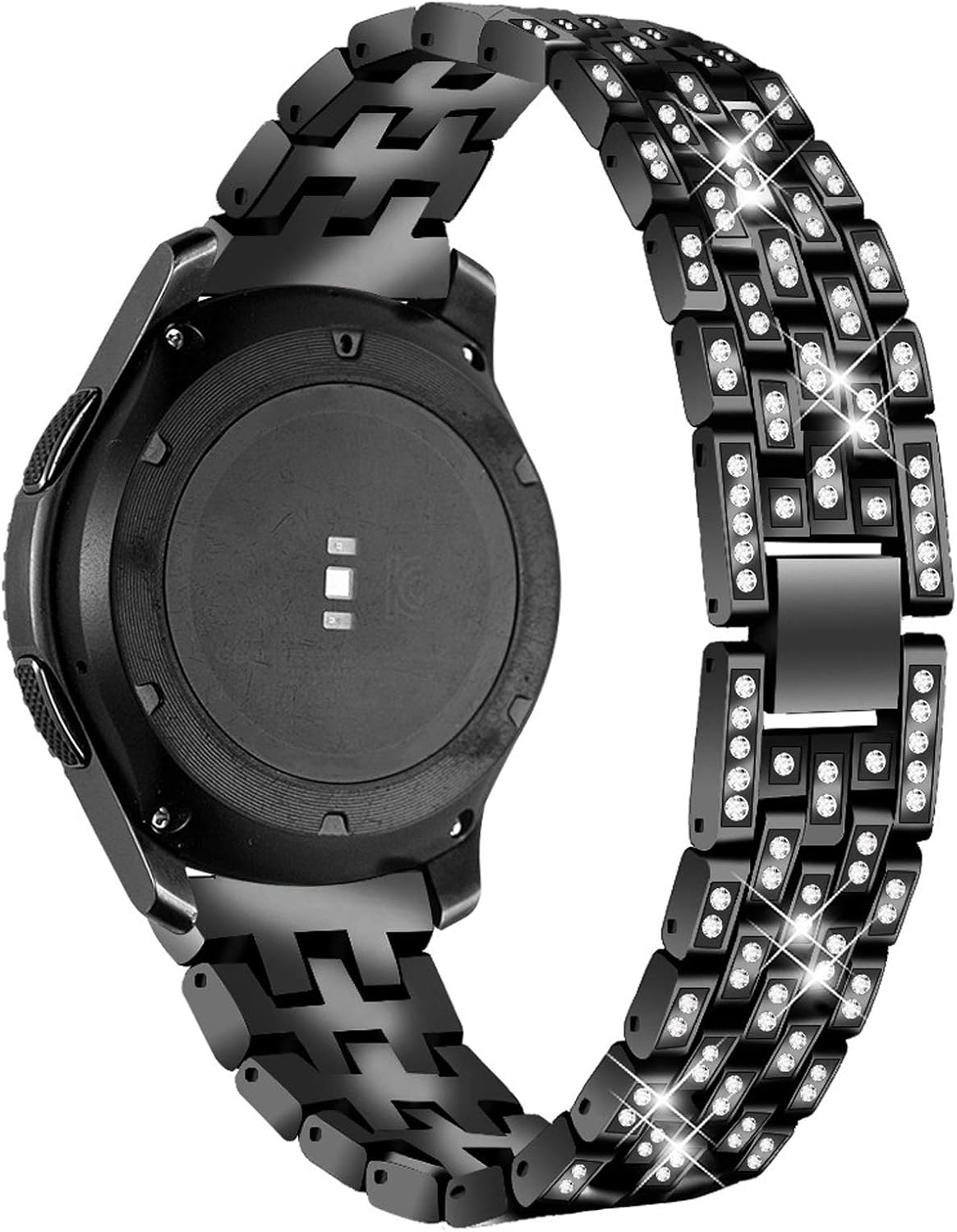 Galaxy Watch 3 41mm Bands, 5.5"-8.0" Replacement Bands 20mm Stainless Steel Jewelry Bracelet with Bling Bezel Compatible for Galaxy Watch 42mm/Active 40mm/Active2 40mm 44mm/Gear S2, Black