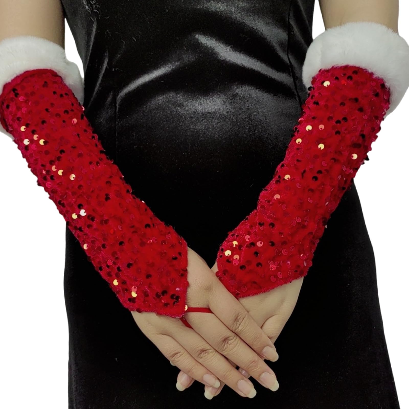 Cenifin Unisex Multicolor Sparkling Sequins Gloves Long Fingerless For Women Masquerade Halloween Christmas Party Dance Costume Accessories Festival Celebration
