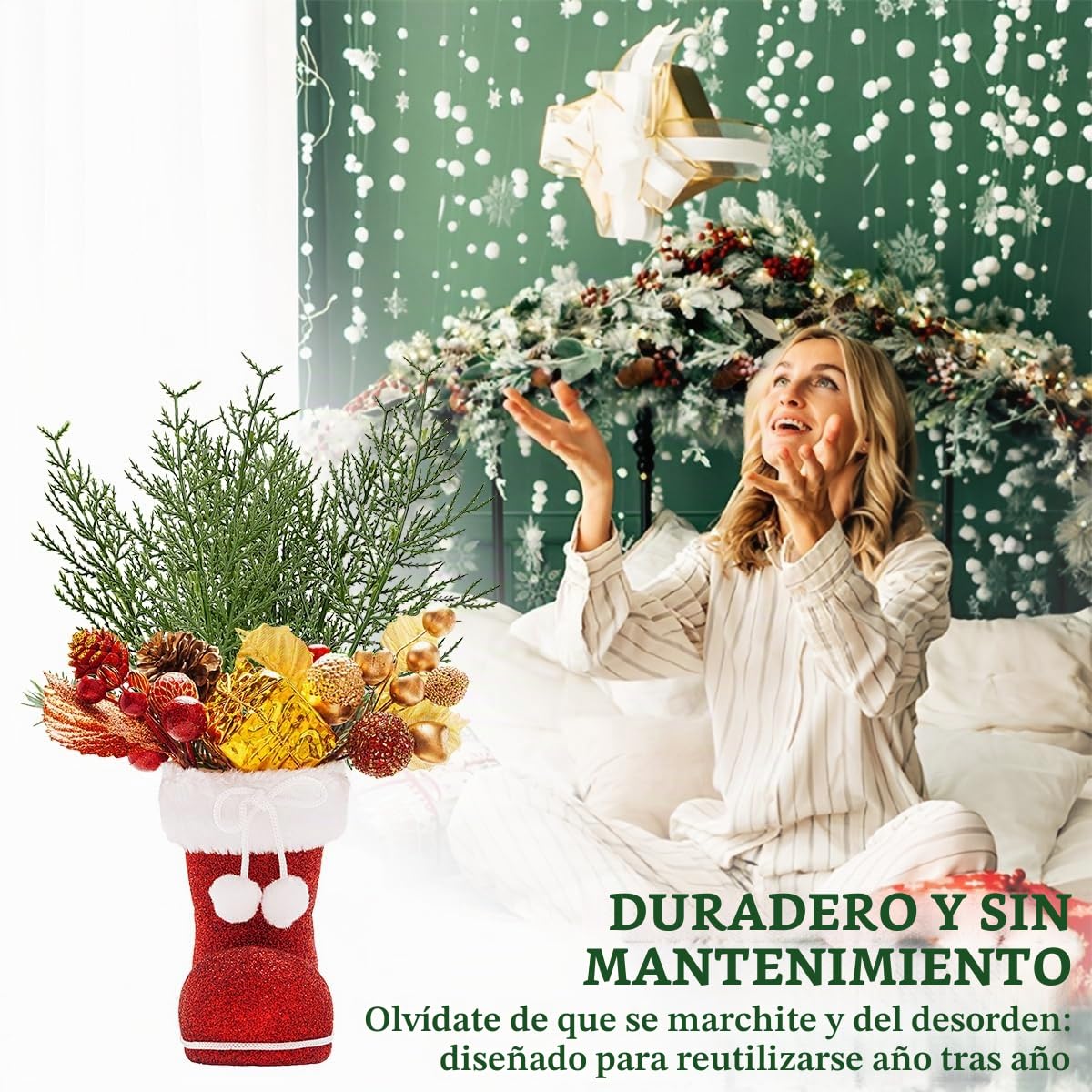 40 Pcs Ramas de Pino Artificial de Navidad 35cm Ramas de Abeto Artificiales Navideñas Decorativas Hacer Guirnaldas/Coronas/Manualidades/Decoración-Flexible Cortable