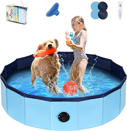 Anoak Piscina plegable para perros, piscina infantil grande de 63 pulgadas para perros, piscina portátil para niños, bañera de mascotas para perros