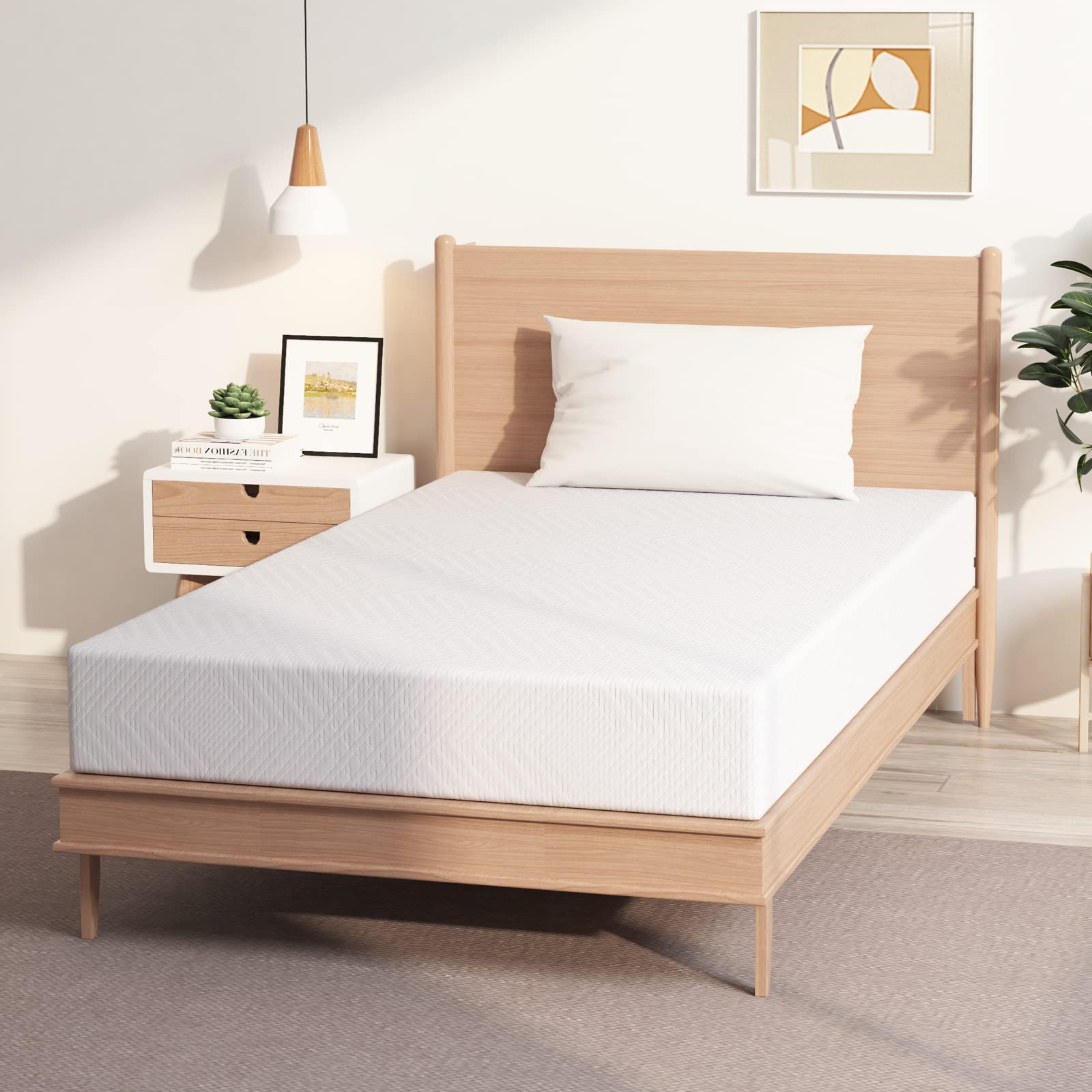 EGO White 8 Inch Twin Memory Foam Mattress, Cooling Gel Green Tea