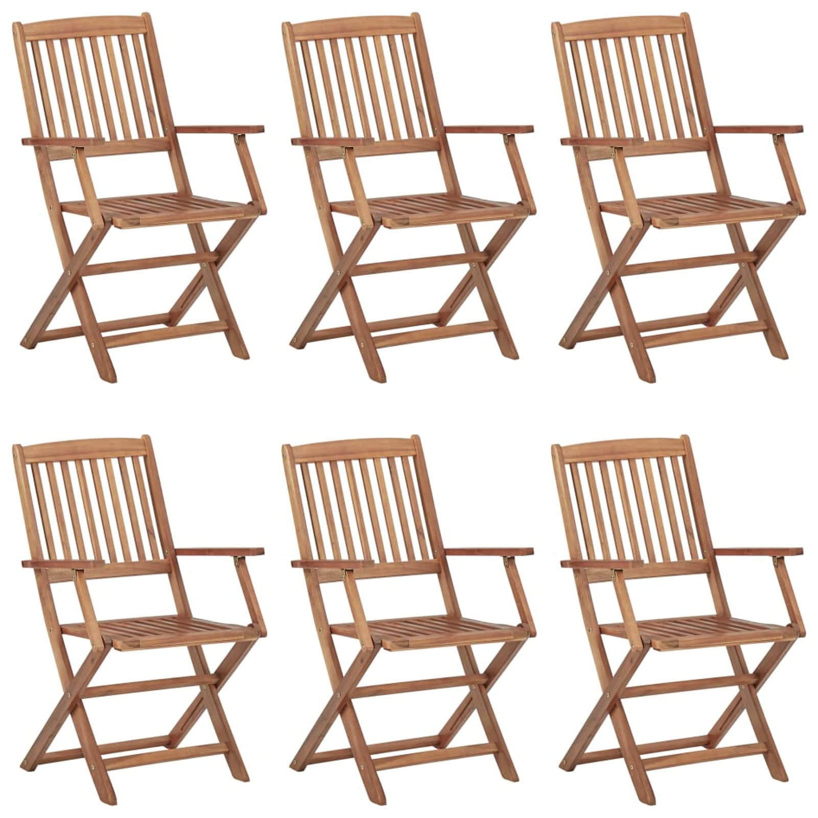 Homgoday Składane krzesła ogrodowe 6 sztuk i poduszki z litego drewna akacjowego nowoczesny design lekkie krzesła na zewnątrz, ogród lub taras fotel z podłokietnikami i oparciem antracyt