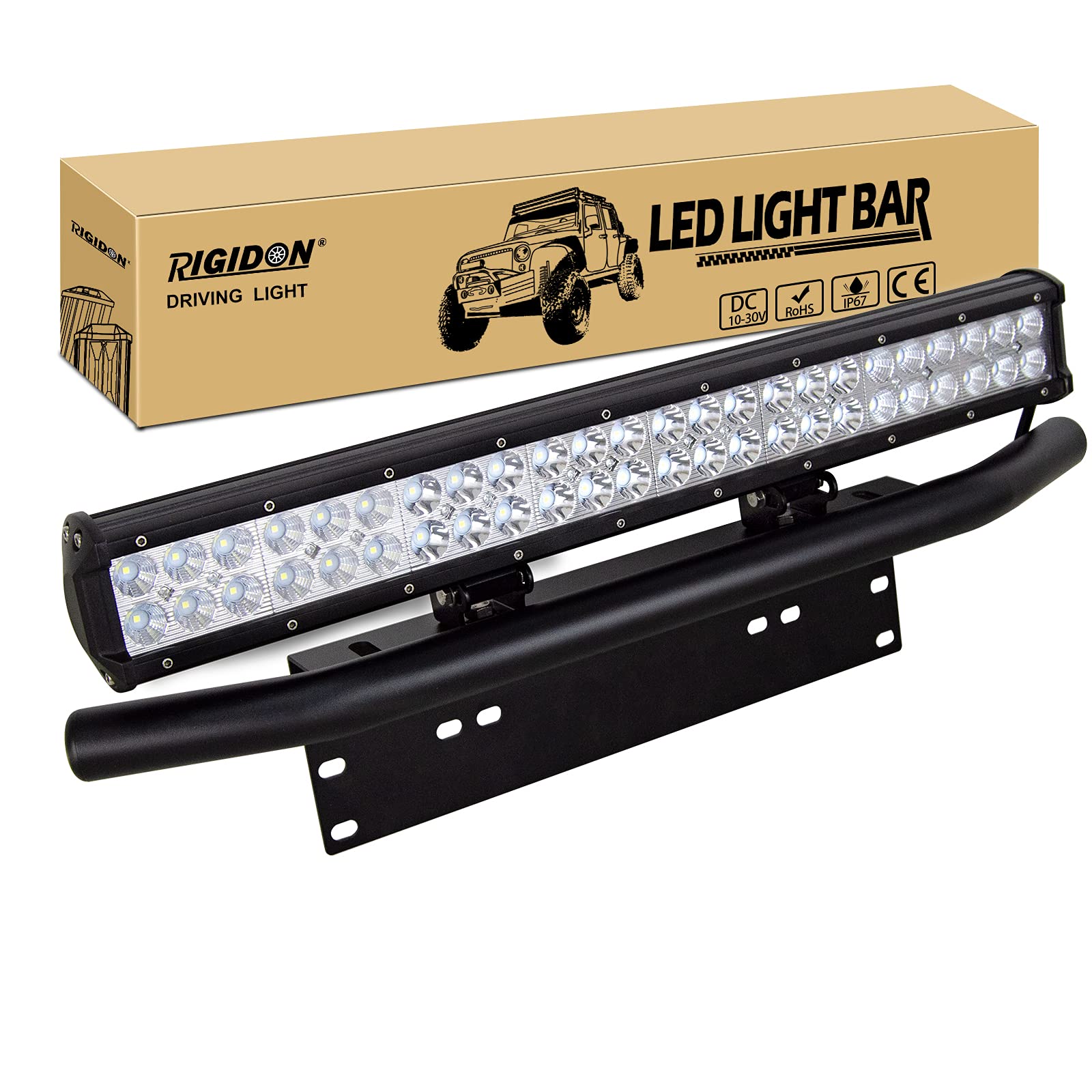 RIGIDON Listwa oświetleniowa LED do samochodu z numerem licencyjnym, uchwyt montażowy, 58 cm 144 W, światła robocze do samochodów terenowych, ciężarówek, SUV-ów, UTE, ATV, 4 x 4, 6000 K, białe, 12 V,