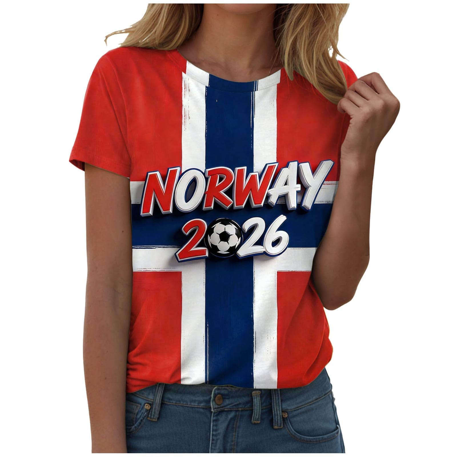 World Cup 2026 Tops Soccer Cup Jersey Shirts for Women Jersey Loose Fit Tshirts Round Neck Short Sleeve Blouses