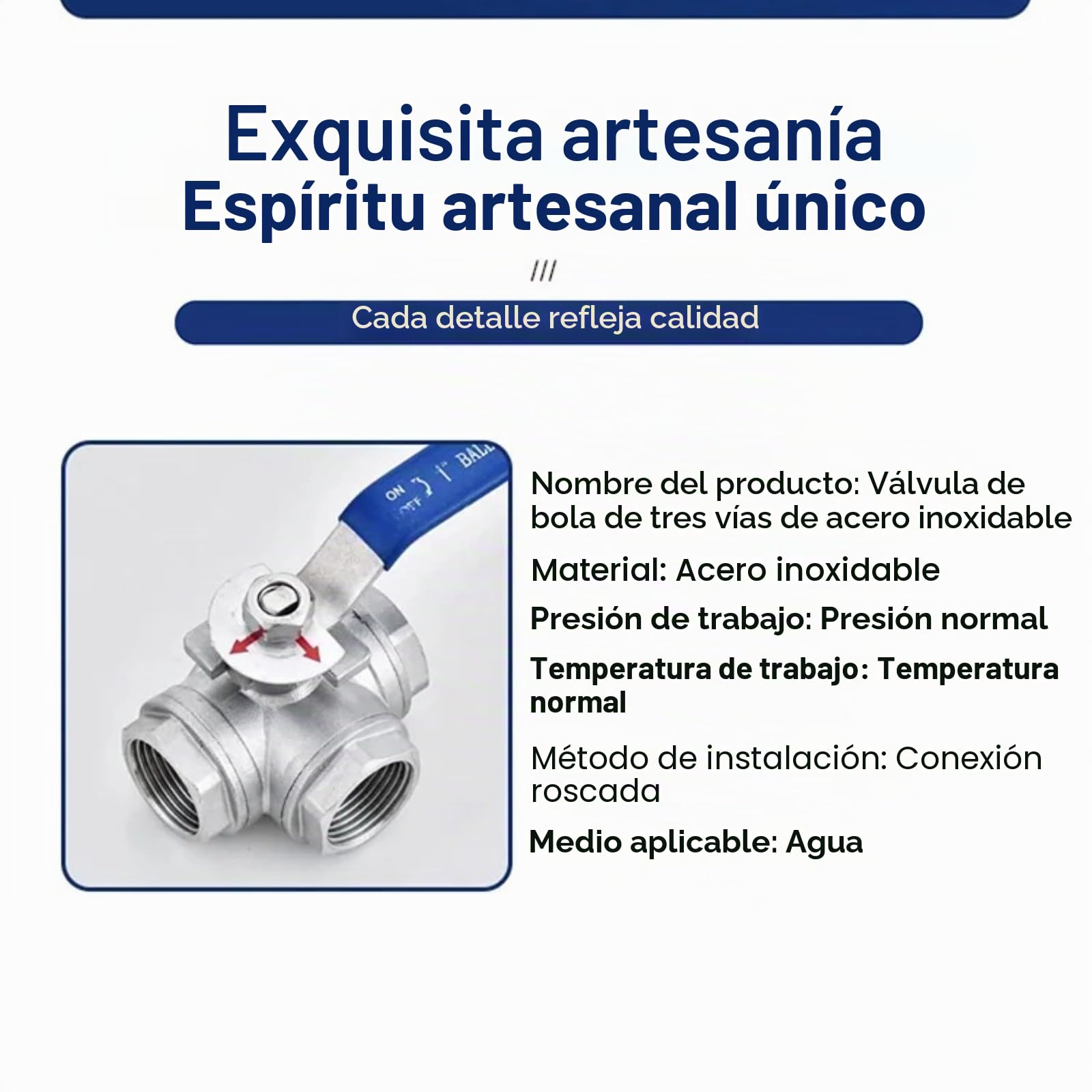 Válvula Bola 3 Vías Acero Inoxidable, SUS304 Válvula de Bola Tipo de Tubería de Rosca Hembra Tipo L de Tres vías Rosca Hembra 1 "DN25 para Agua, Aceite, Gas